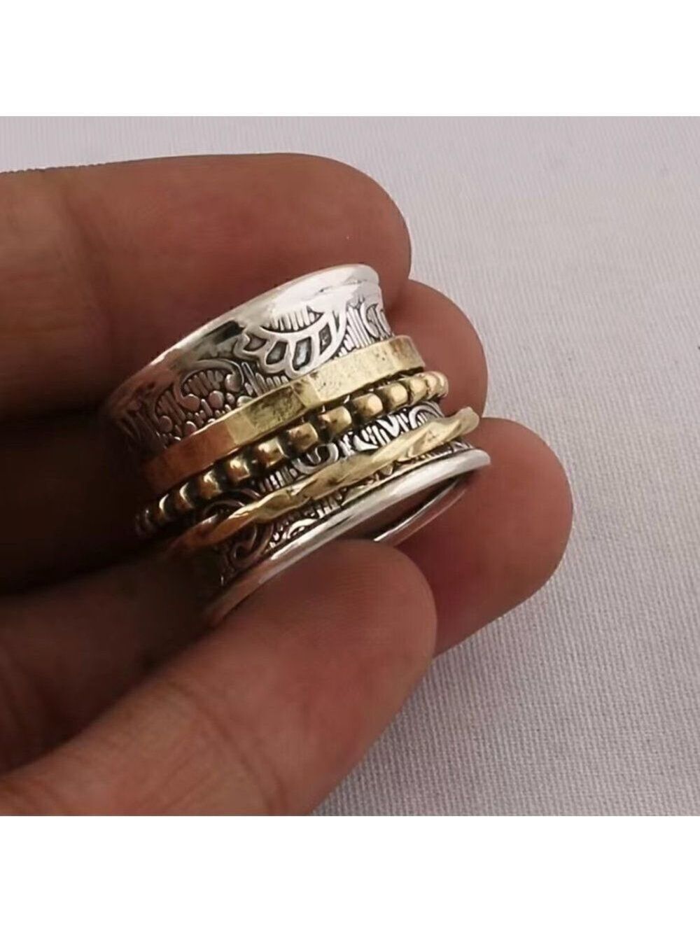 Boho Spinner Ring Two Tone Funky and Chunky #647 - Picture 9 of 11